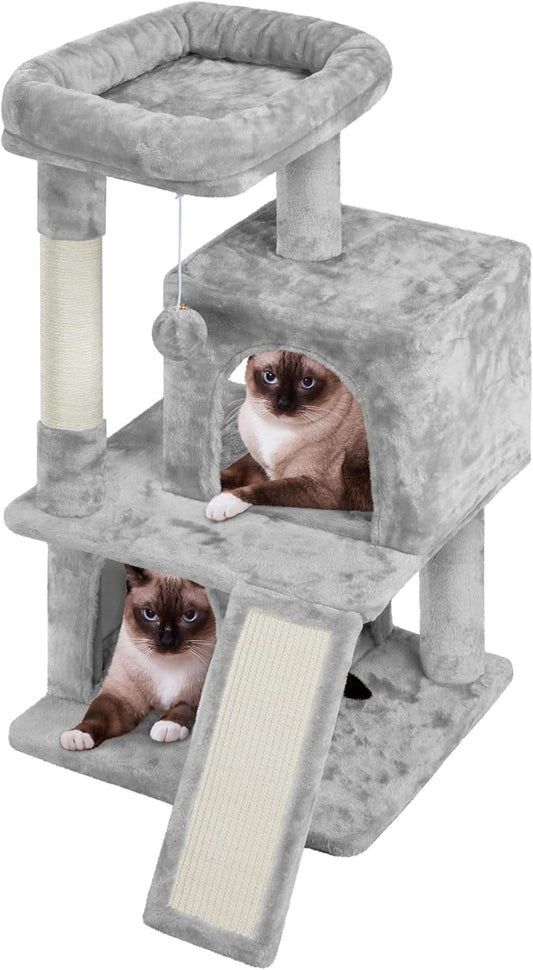 YAHEETECH 36In Cat Tree Cat Tower Play House Climber Stand Furniture with Scratching Post, Plush Perch, Dangling Ball, Two Condo and Ramp, Suit for Kittens, Cats and Pet