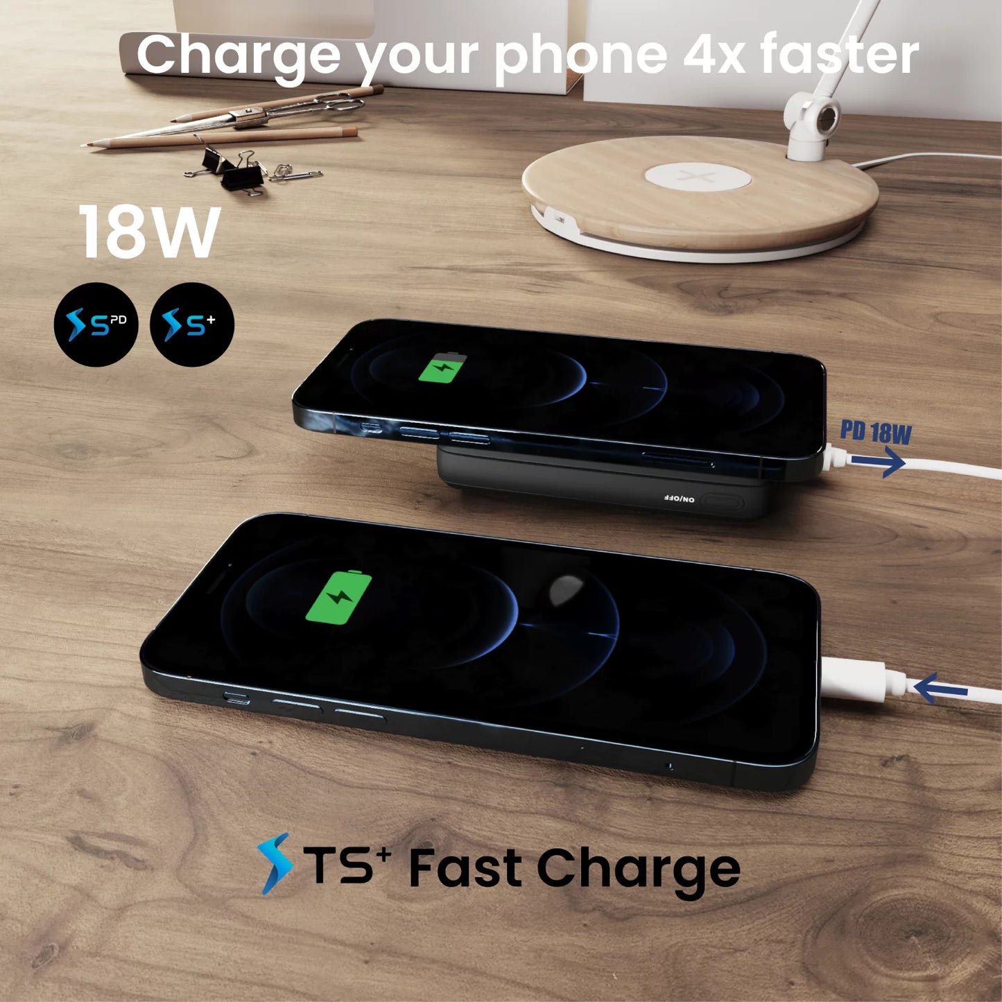 Magnetic 10000Mah Wireless Power Bank, 18W USB-C PD Portable Charger. Compatible with Iphone 14, 13, 12 Only